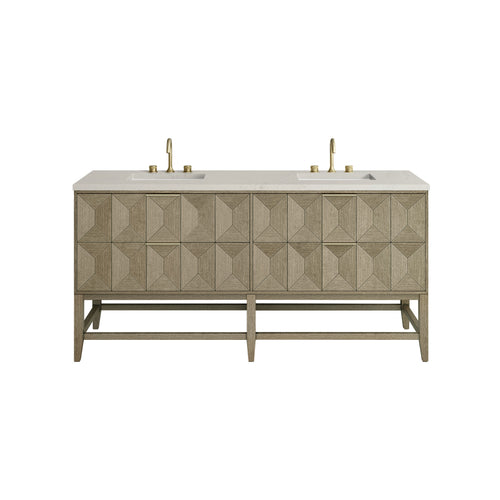 72" Emmeline Double Vanity in Pebble Oak w/FreePower Wireless Charger by James Martin Vanities