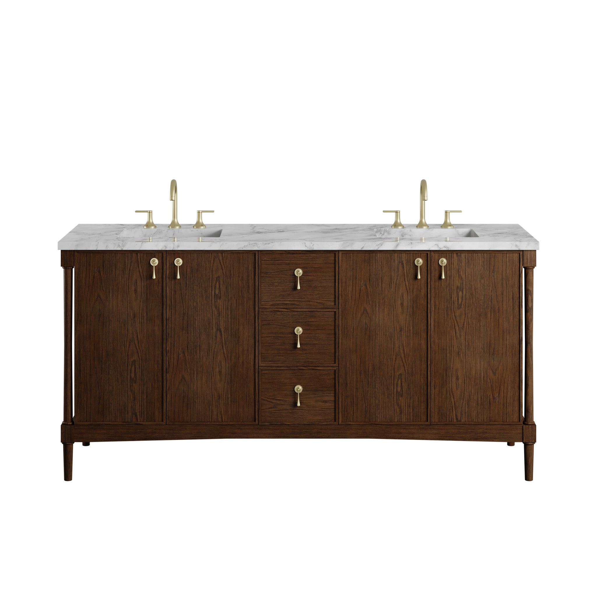72" Kinnsden Double Vanity in Sable Oak by James Martin Vanities-Carrara White Marble 