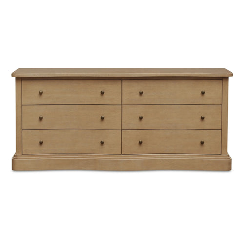 72" Natural Oak 6-Drawer Dresser, Serpentine Base