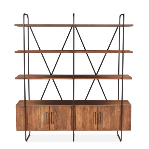 75" Brown Wood Wide Bookshelf Bookcase with Shelves