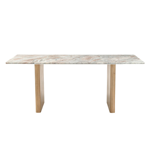 76" White Marble Dining Table with Wood Base Seats 8