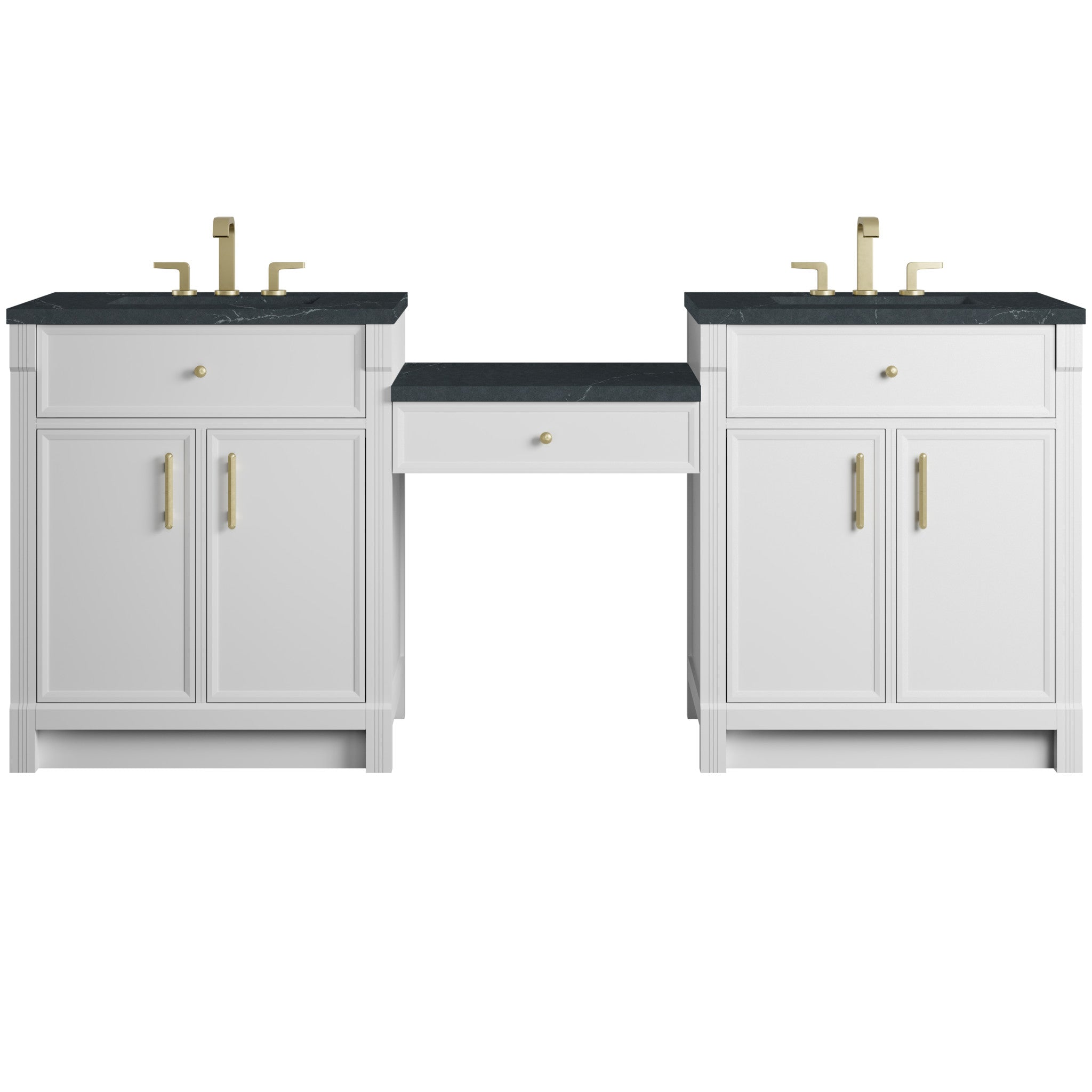 84" Bellshire Dual Vanity in Bright White with 24" Make-Up Counter by James Martin Vanities-Charcoal Soapstone Silestone 