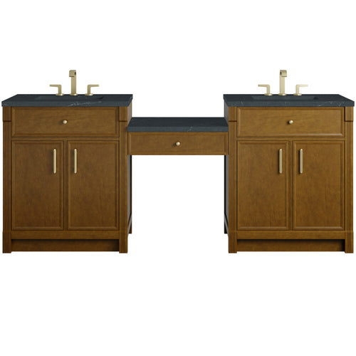 84" Bellshire Dual Vanity in Honey Oak with 24" Make-Up Counter by James Martin Vanities