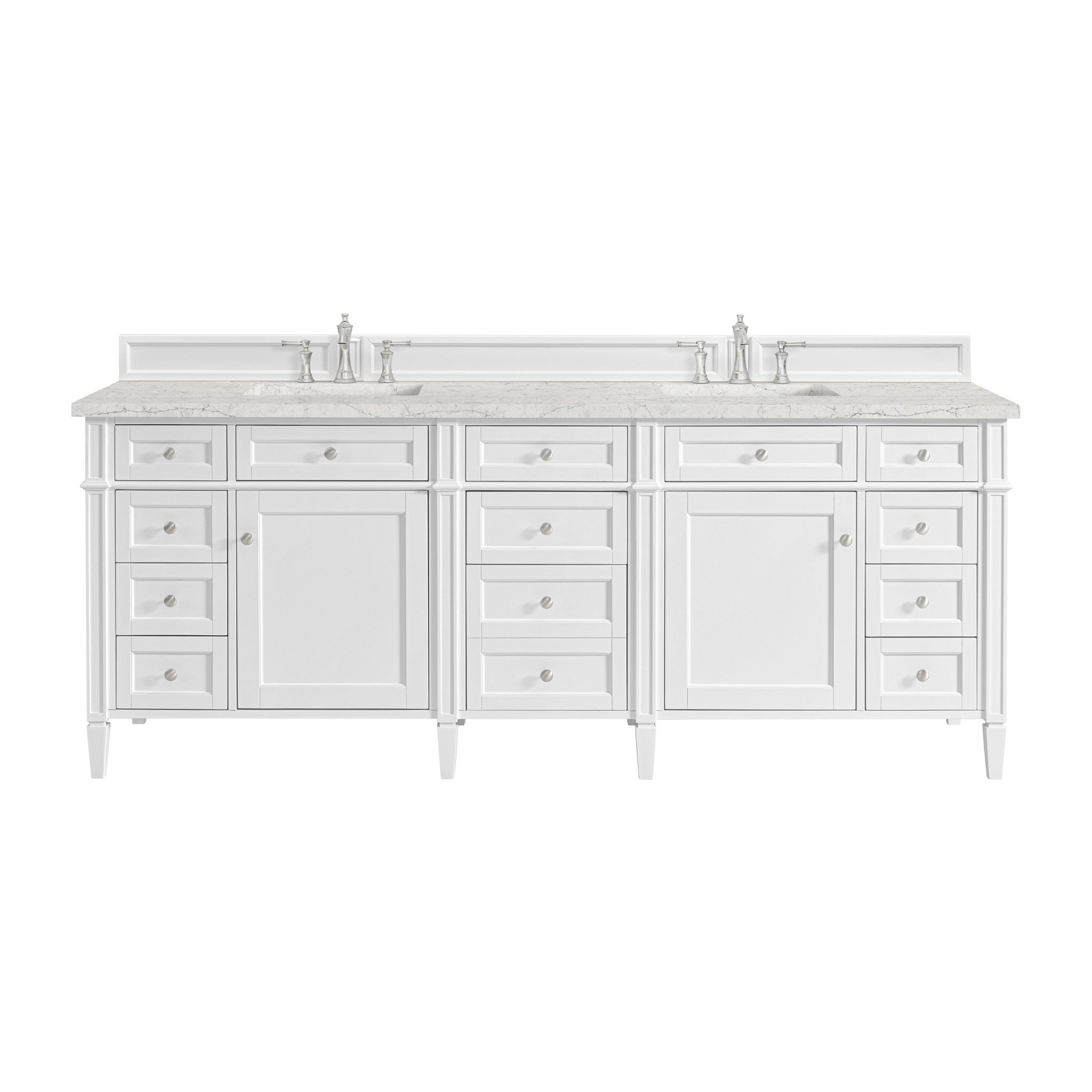 84" Brittany Double Vanity in Bright White w/FreePower Wireless Charger by James Martin Vanities-Eternal Jasmine Pearl Silestone 