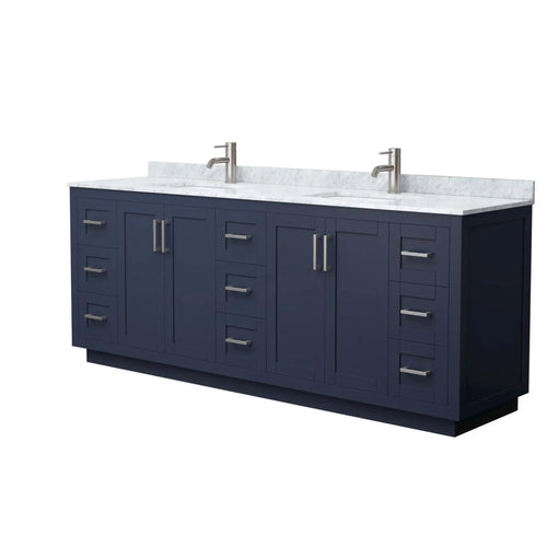 84" Miranda Double Bathroom Vanity in Dark Blue with Brushed Nickel Trim by Wyndham