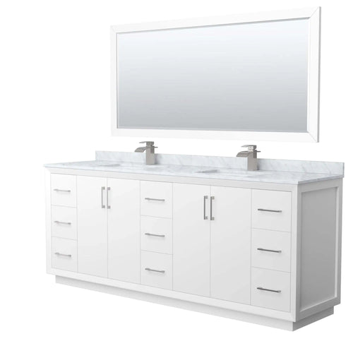 84" Strada Double Bathroom Vanity in White with Brushed Nickel Trim & 70" Mirror by Wyndham