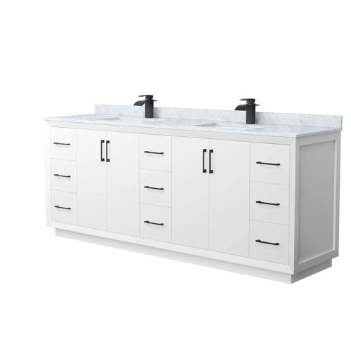84" Strada Double Bathroom Vanity in White with Matte Black Trim by Wyndham