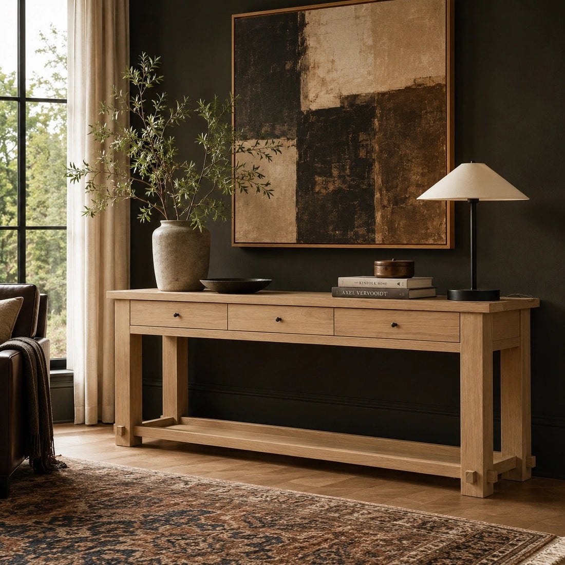 86" Natural Oak Console Table with 3 Drawers (LX-1090-24) by Moe's Home Collection - AURA Modern Home