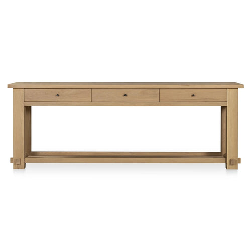86" Natural Oak Console Table with 3 Drawers