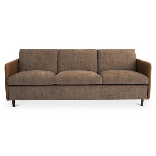 87" Brown Leather Sofa with Wood Frame