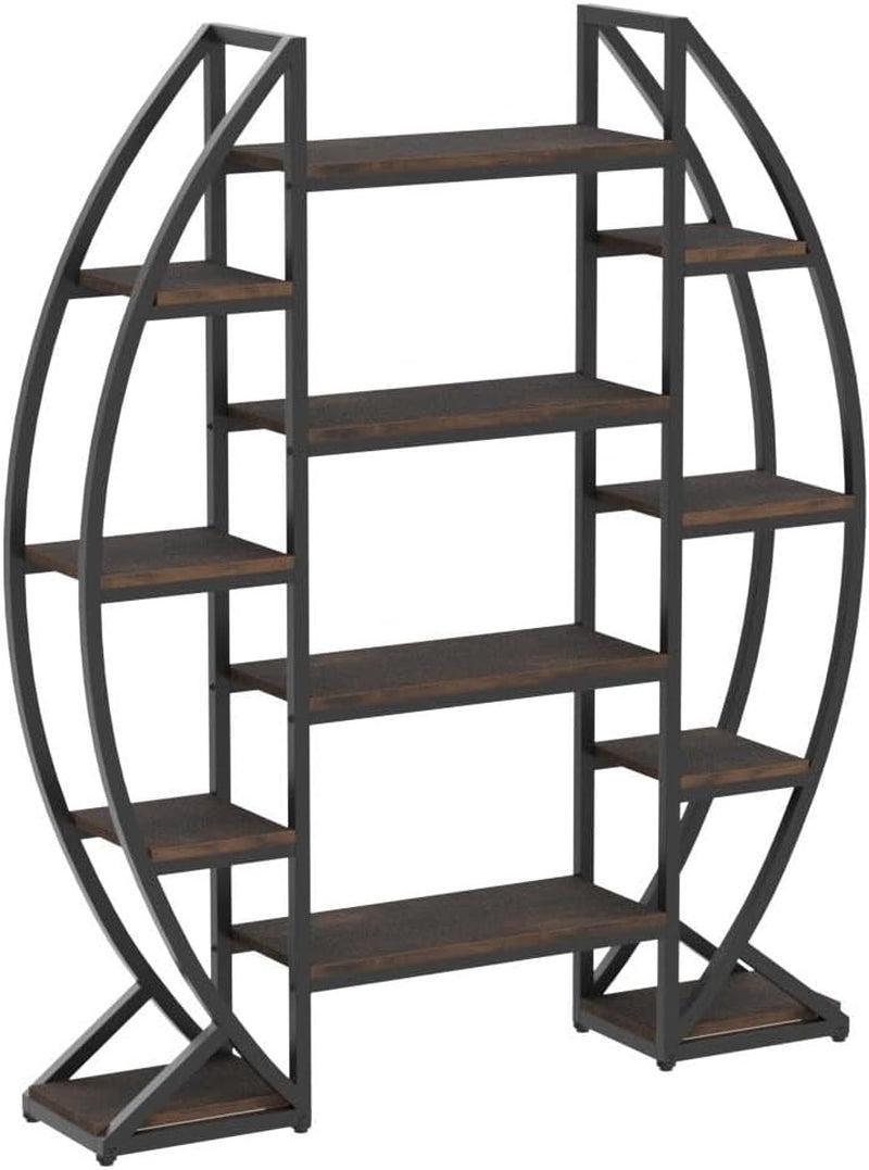 Oval 55 Inch Brown IndustrialDisplay Etagere Bookcase - AURA