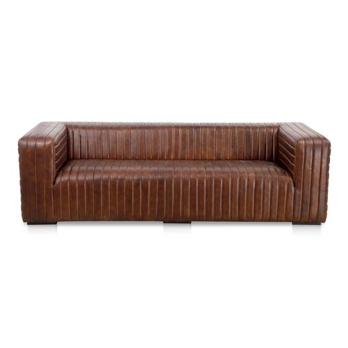 95" Dark Brown Channel-Stitch Leather Sofa