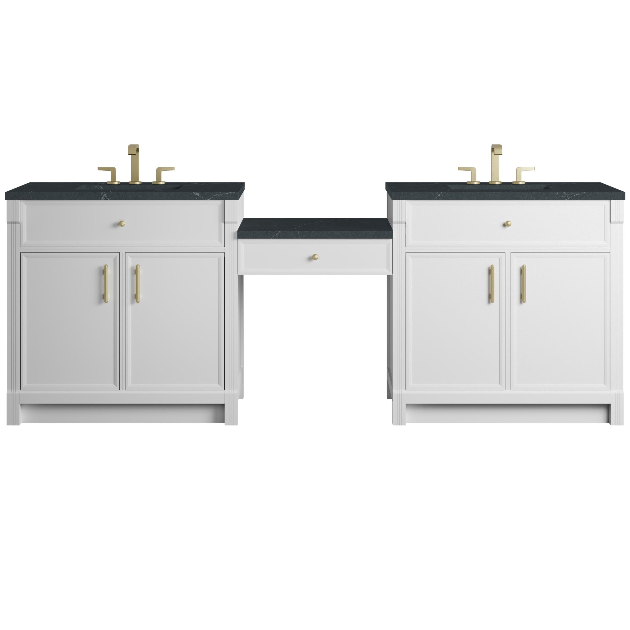 96" Bellshire Dual Vanity in Bright White with 24" Make-Up Counter by James Martin Vanities-Charcoal Soapstone Silestone 