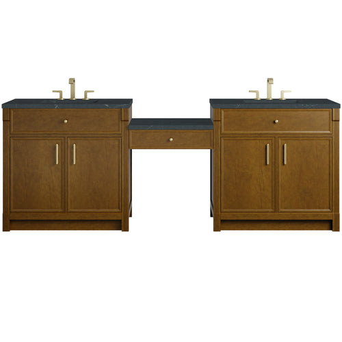 96" Bellshire Dual Vanity in Honey Oak with 24" Make-Up Counter by James Martin Vanities