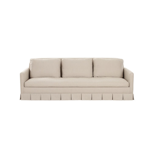 99" Beige Striped Linen Sofa, Seats 3