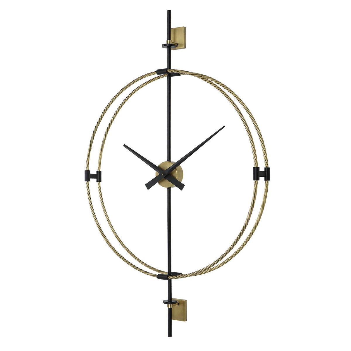Black and gold iron wall clock, 30.75 inch wide and 48.75 inch high, side angle
