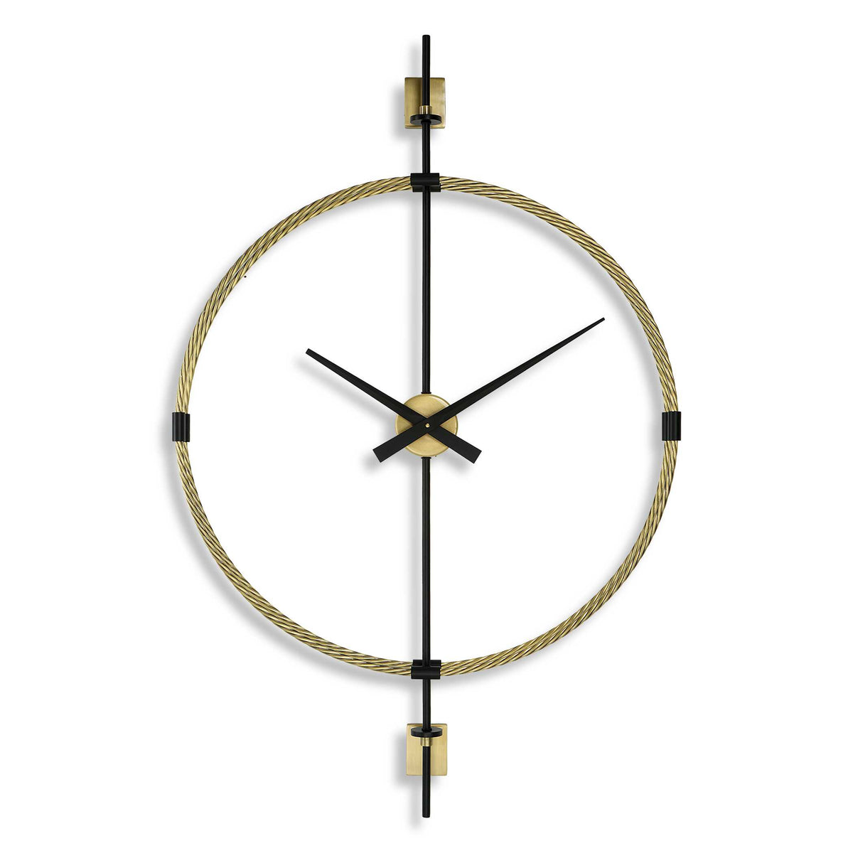 31 inch brushed brass and black modern wall clock with braided frame