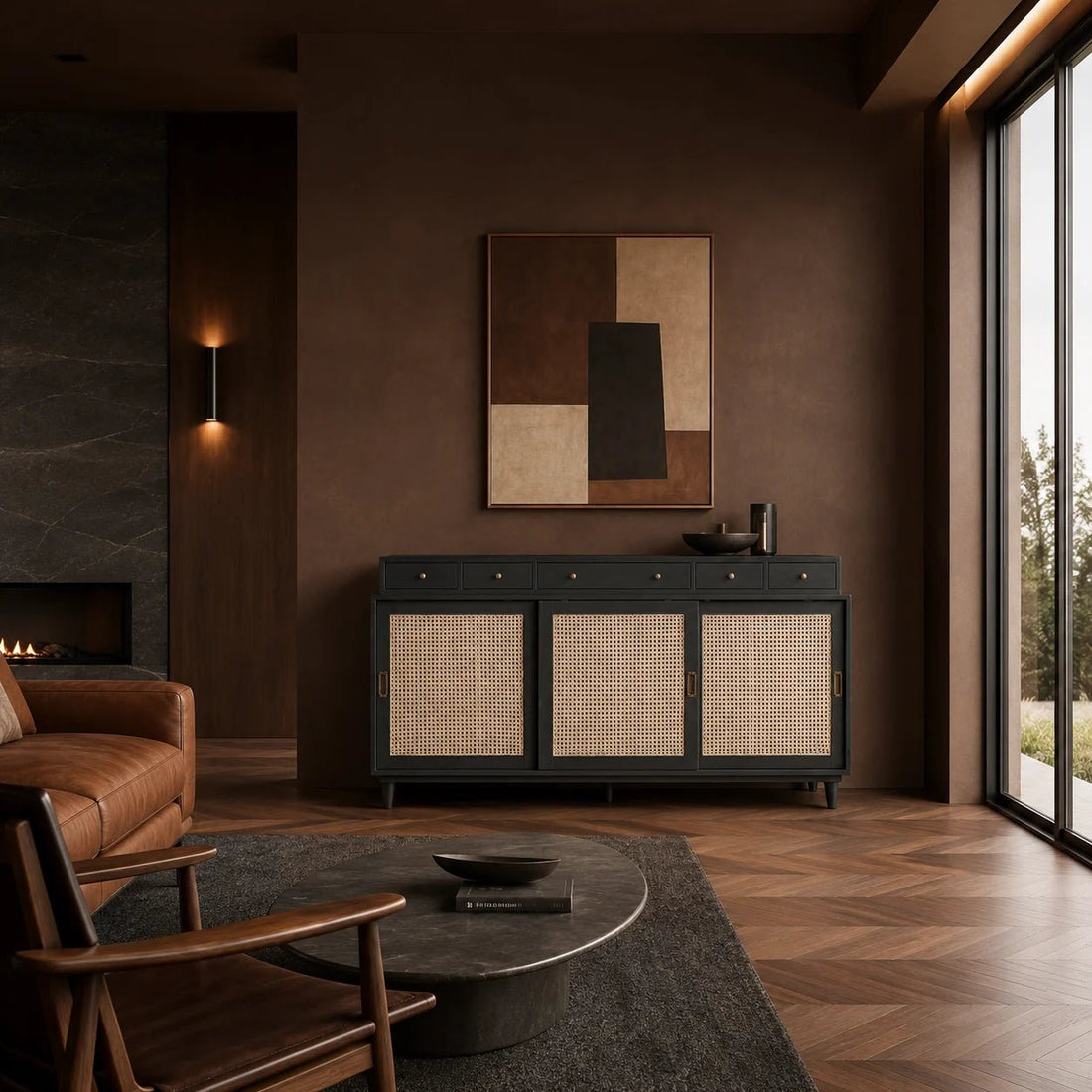 Hermosa Sideboard in Pale by Noir (GCON204P). Shown in a dining room.