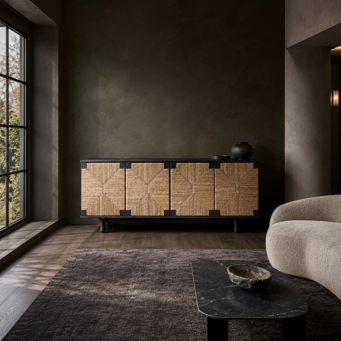 Brook 4 Door Sideboard in Pale by Noir (GCON239-2P). Shown in a bedroom.