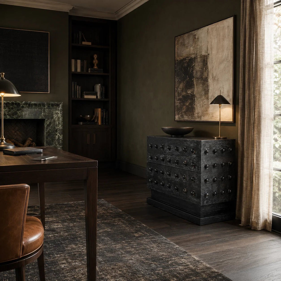 Didier Sideboard in Black Walnut by Noir (GCON449BKW). The Didier Sideboard in Black Walnut combines refined elegance with exceptional functionality. Shown in a dining room.