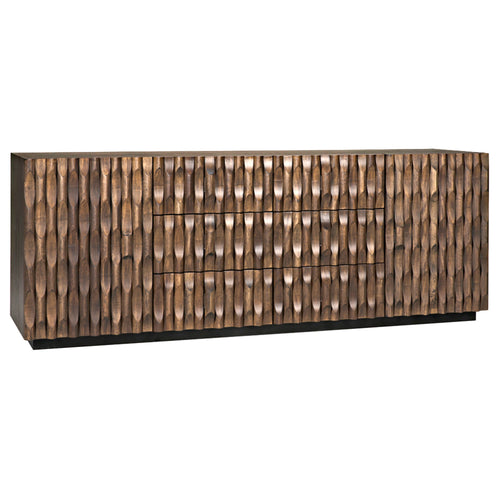 81" Dark Walnut Wave Carved Sideboard Buffet