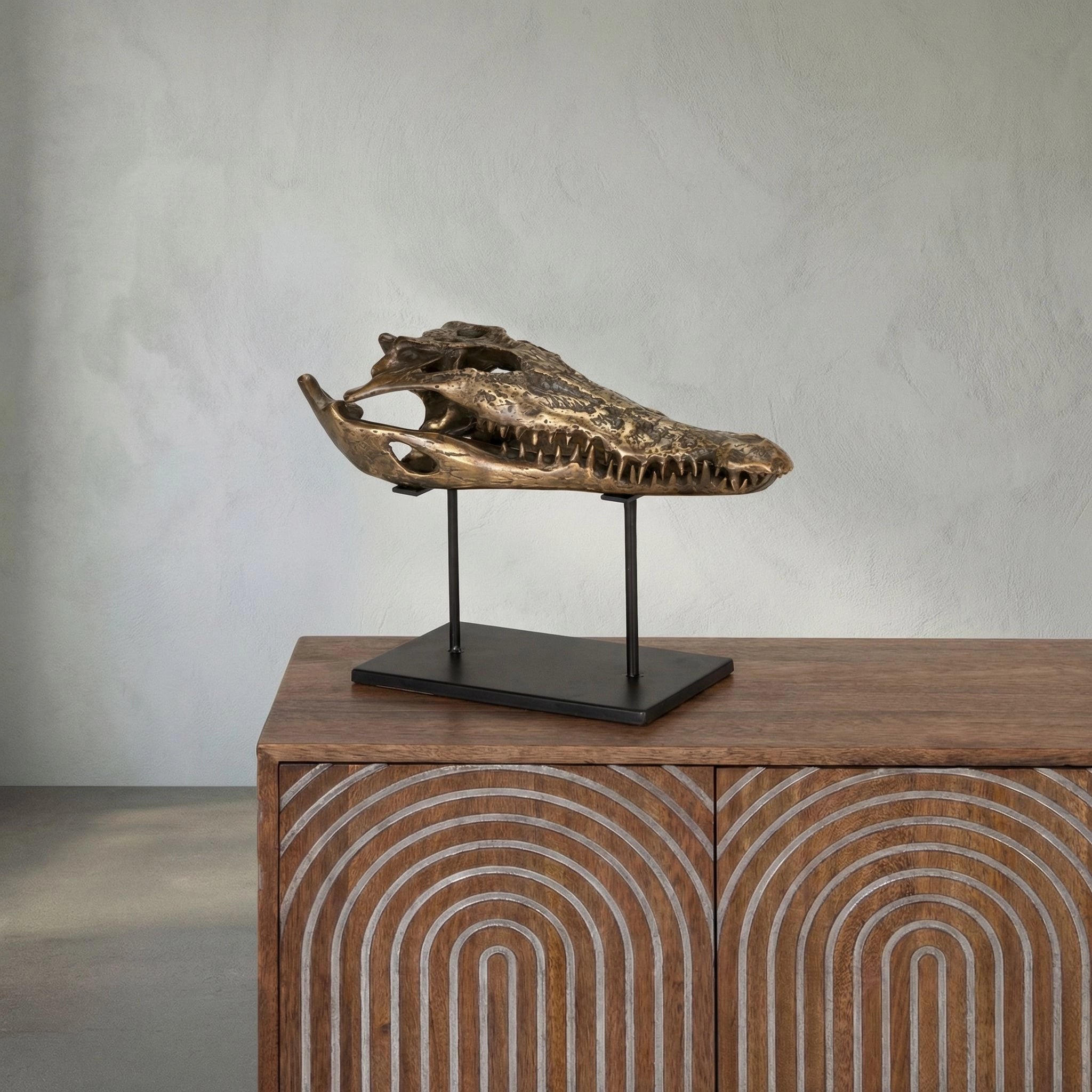 Brass Alligator On Stand Small In Antique Brass With Matte Black Base By Noir Ab 83S 10