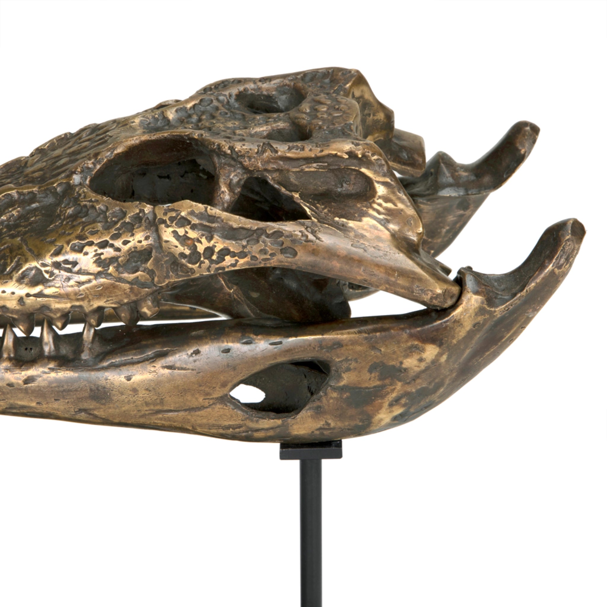 Brass Alligator On Stand Small In Antique Brass With Matte Black Base By Noir Ab 83S 4