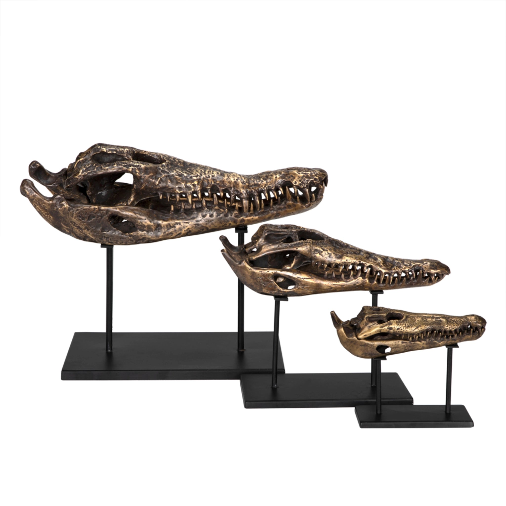 Brass Alligator On Stand Small In Antique Brass With Matte Black Base By Noir Ab 83S 8