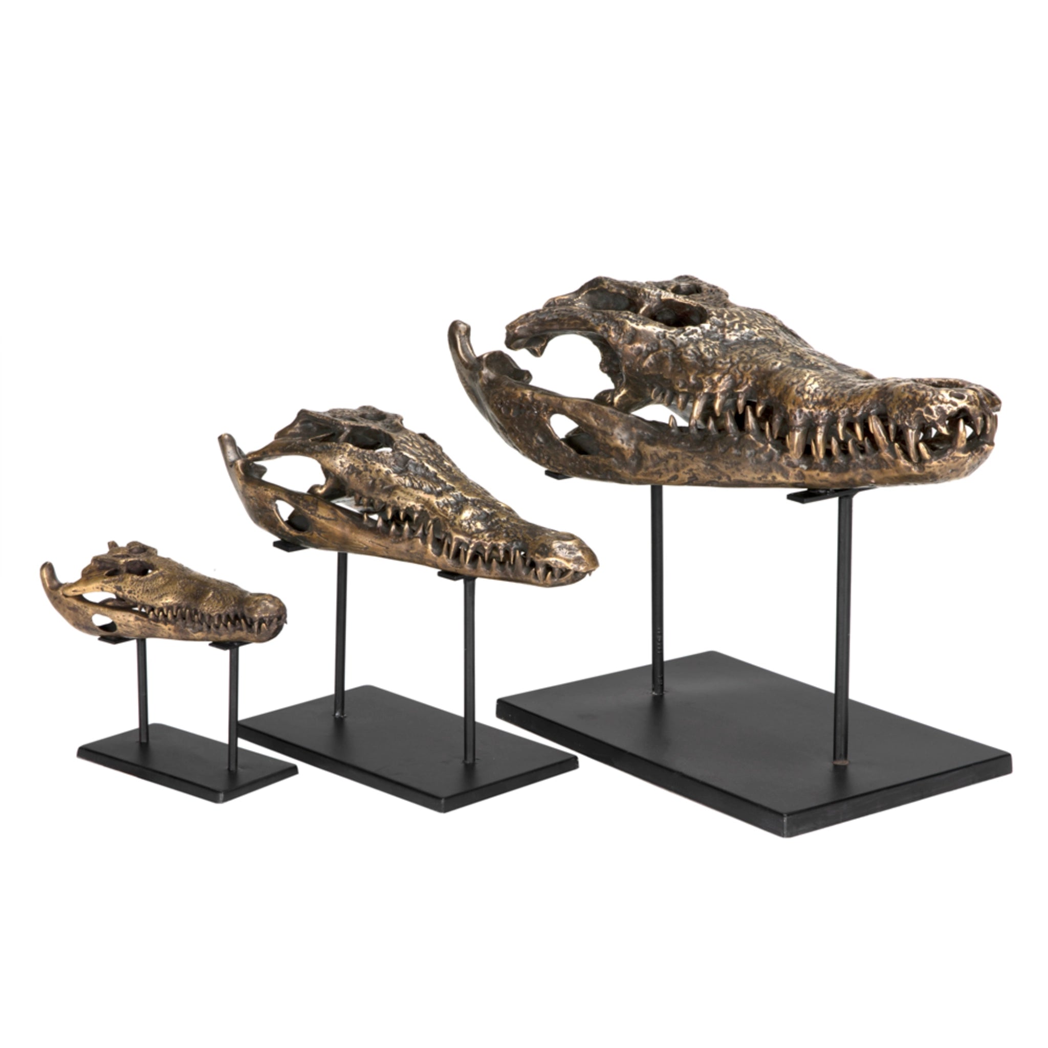 Brass Alligator On Stand Small In Antique Brass With Matte Black Base By Noir Ab 83S 9