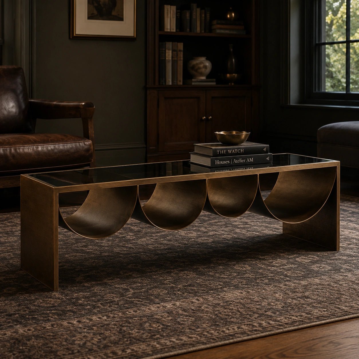 Brass and Black Tinted Glass Coffee Table - AURA Modern Home