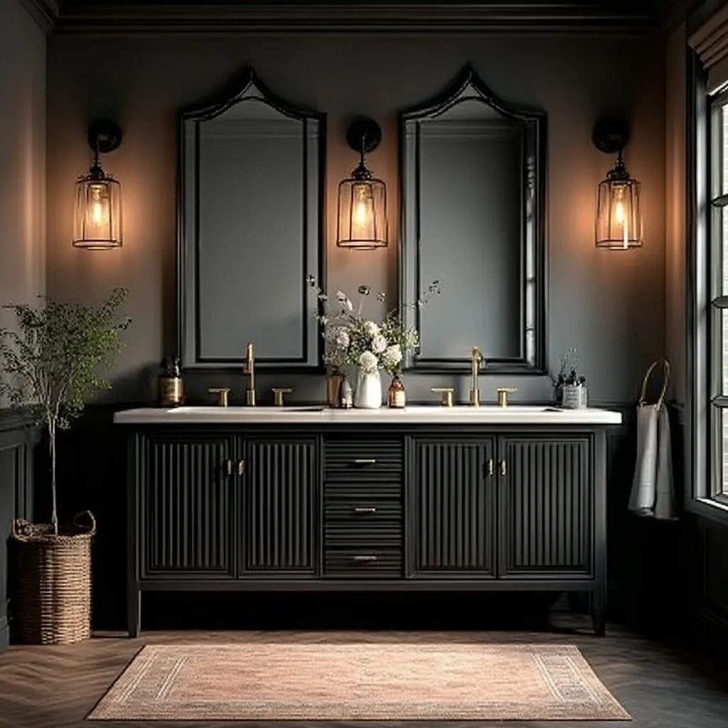 Dark academia-style bathroom vanity