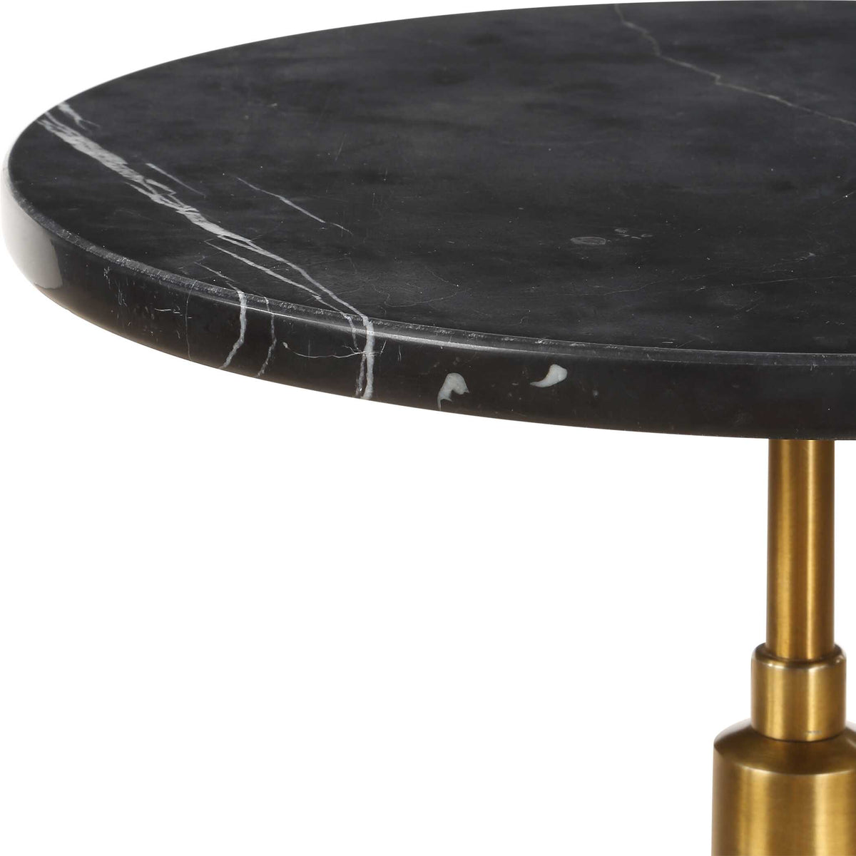 Brass finished collar under a veined marble top, Old Money small table, 22 lb