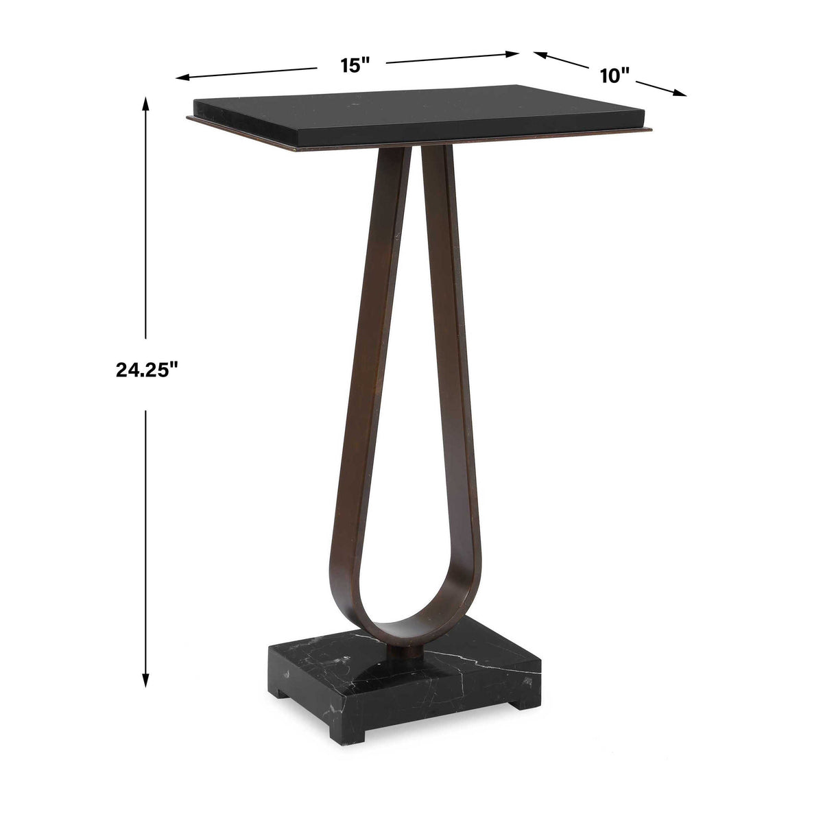 Accent table dimensions, 15 inch W x 10 inch D x 24.25 inch H