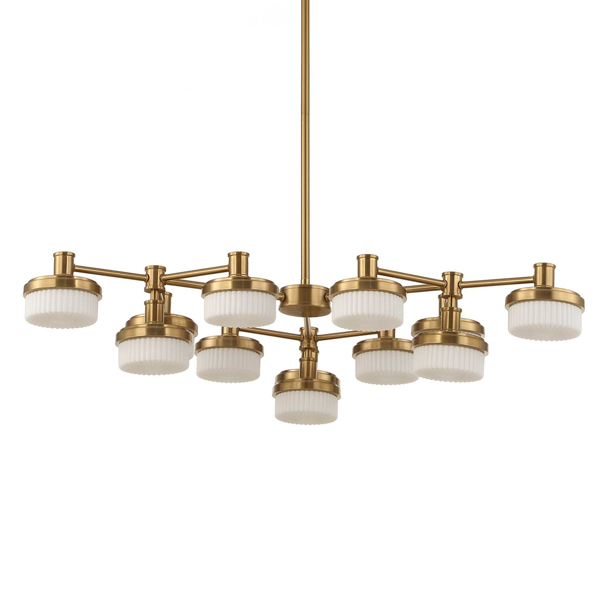 Level view of the twelve-arm iron and glass chandelier spread, 22.4 lb