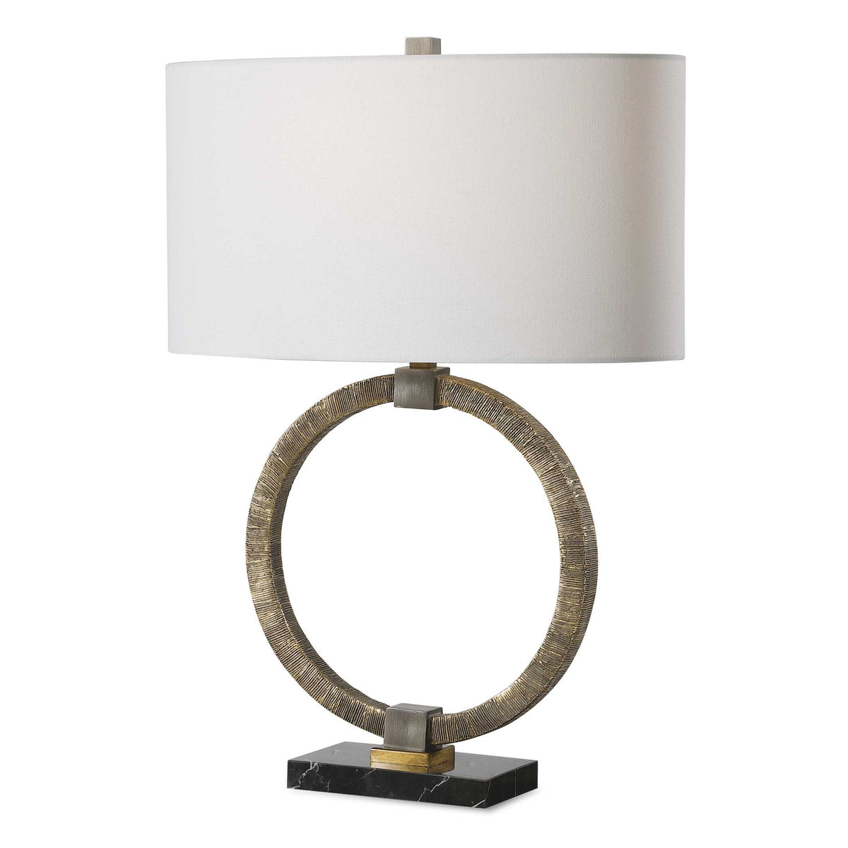 26" Antique Gold Hand Carved Table Lamp with Black Marble Base