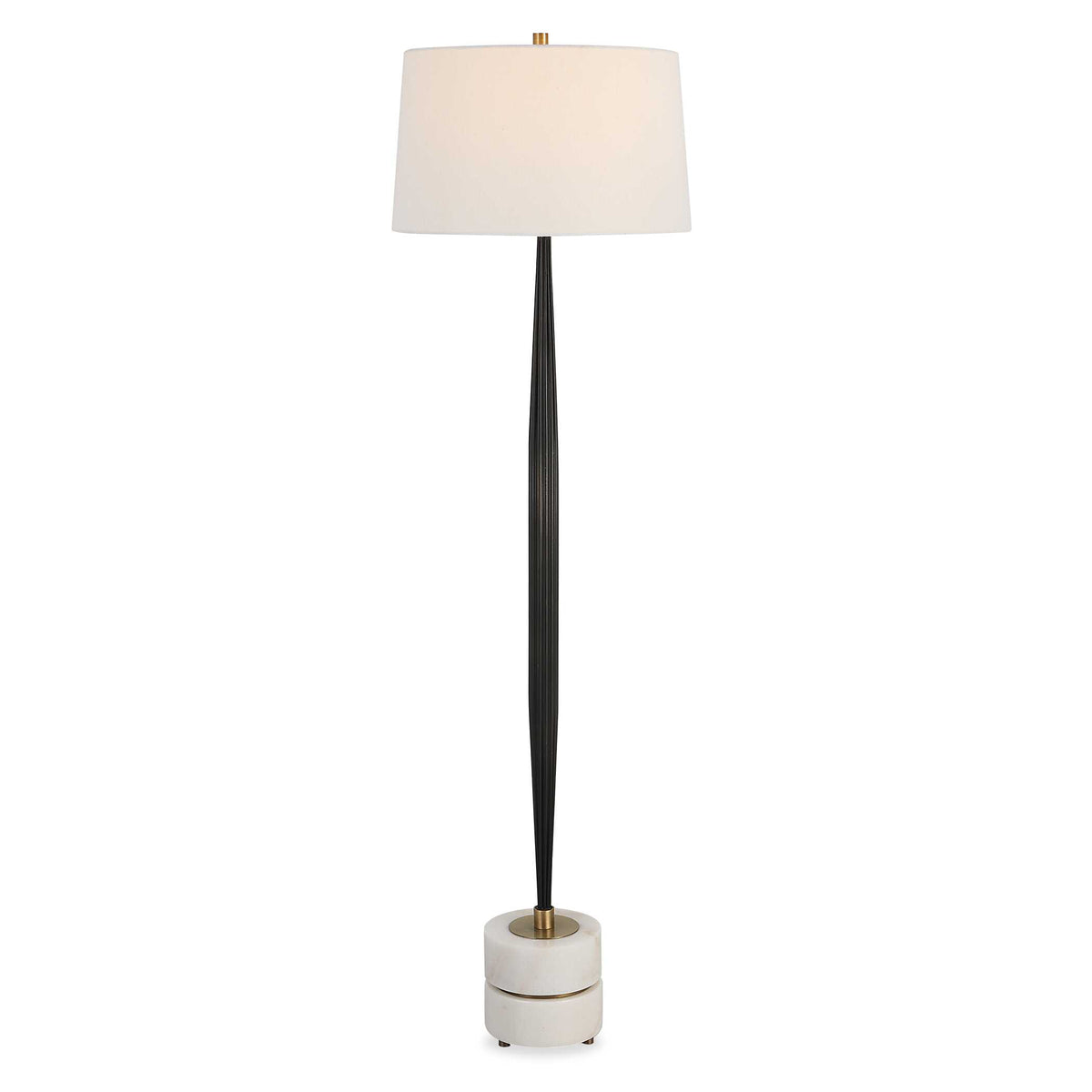 66" Black Channeled Cast Iron Floor Lamp with White Marble Base