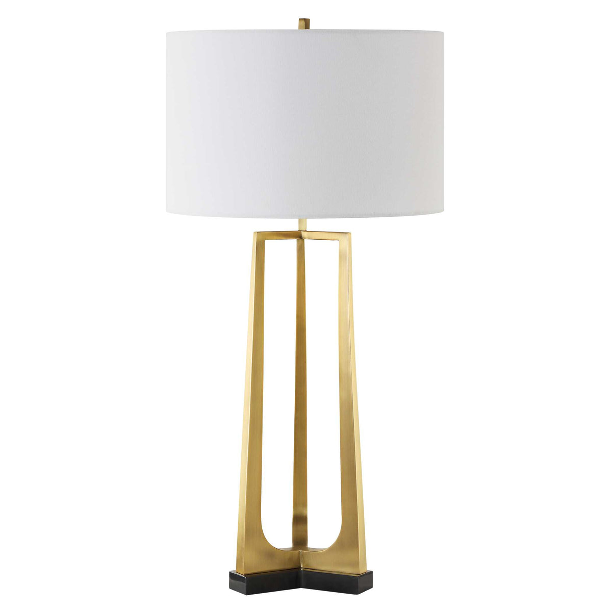 32.5 inch tall Old Money Vintage bedside lamp with a white round drum hardback shade