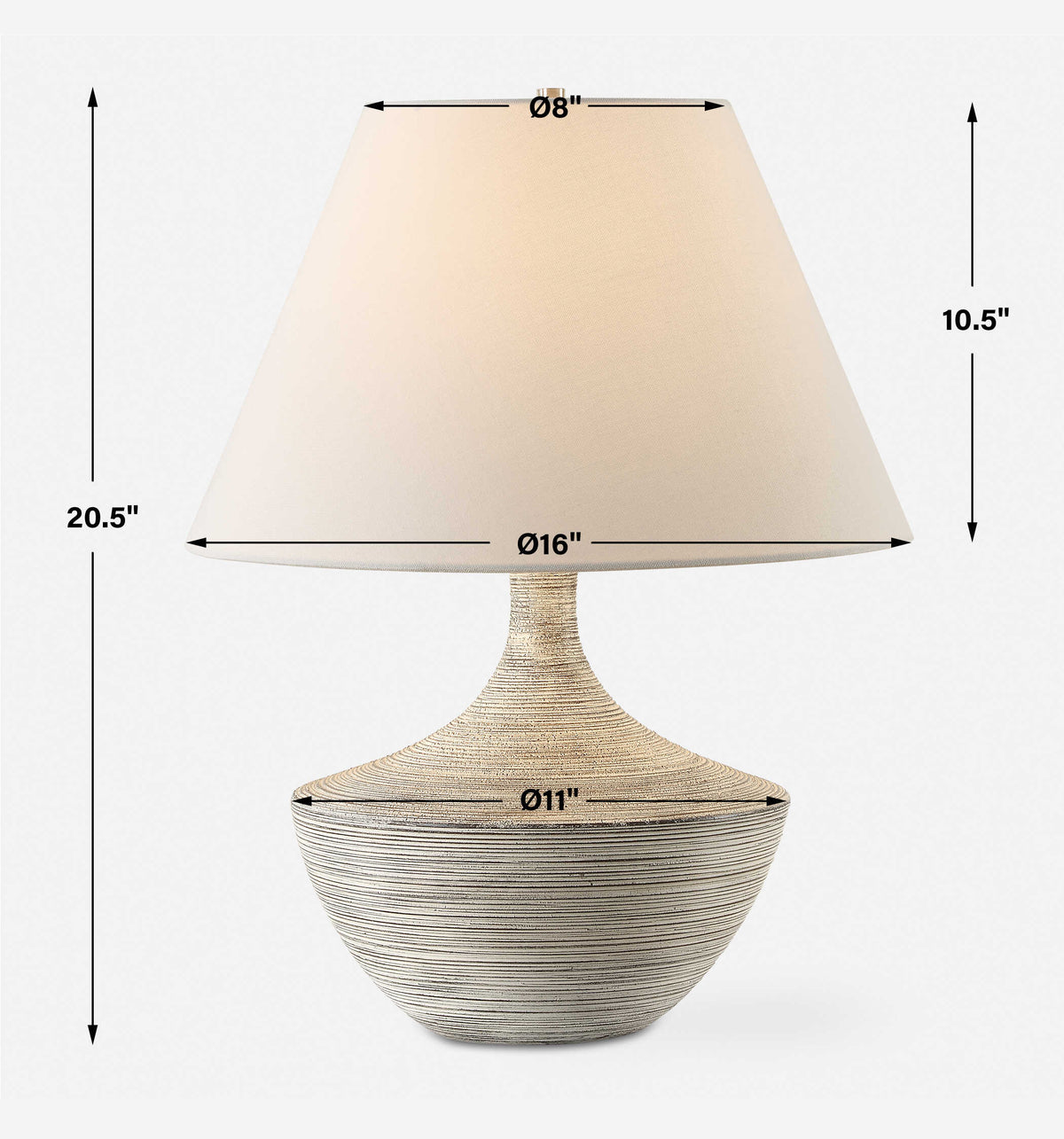 Ribbed ceramic table lamp dimensions, 16 x 16 x 20.5 inches, 6 pounds