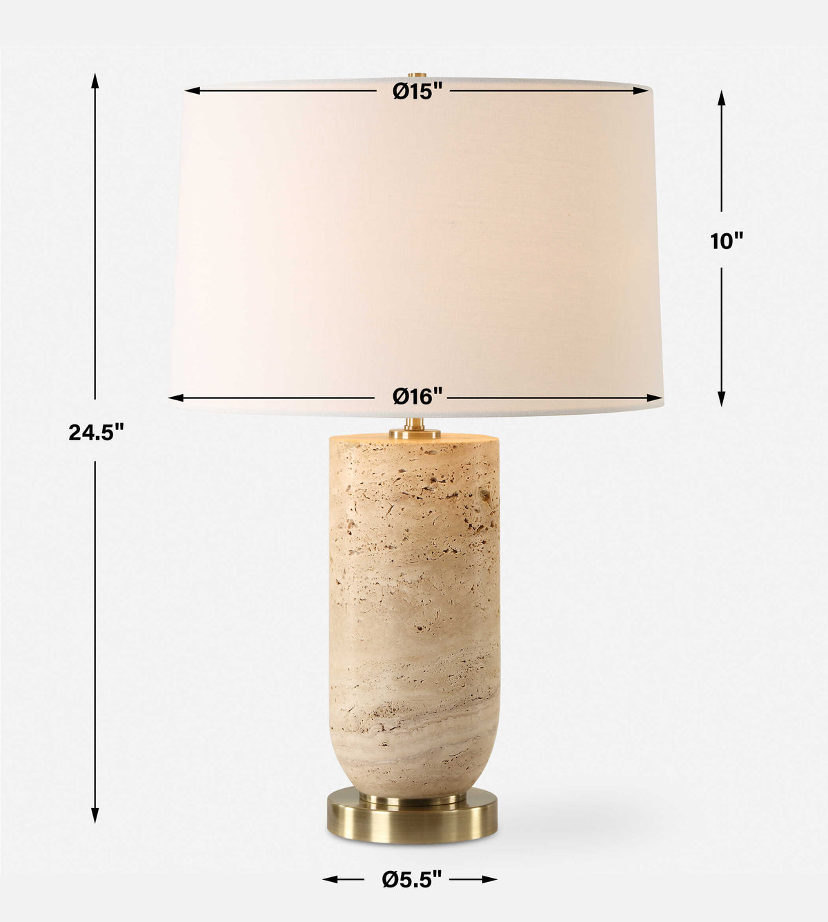 Travertine table lamp dimensions, 16 W x 16 D x 24.5 H inches