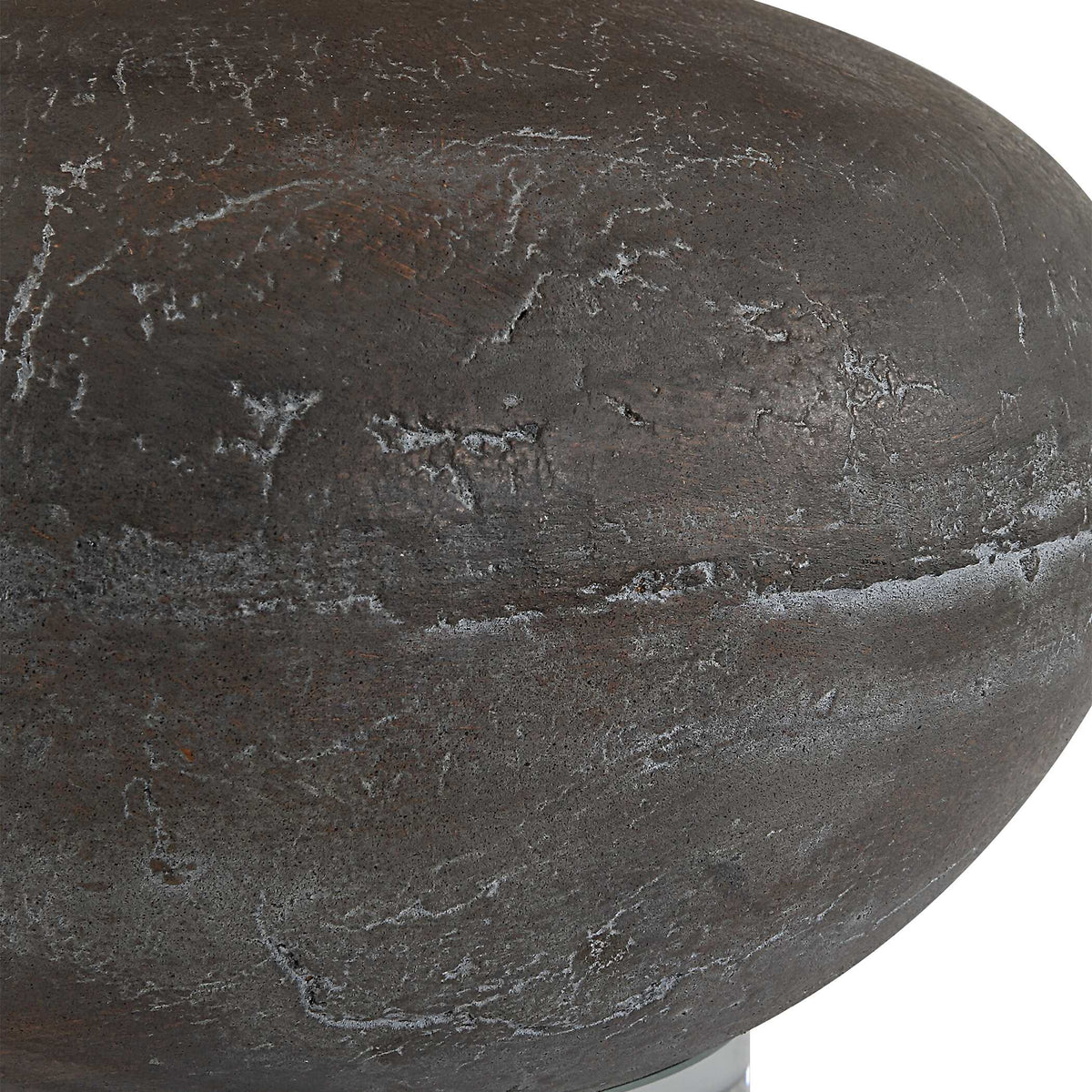 Distressed charcoal glaze close-up with stone-like texture and bronze highlights, 11 pound lamp