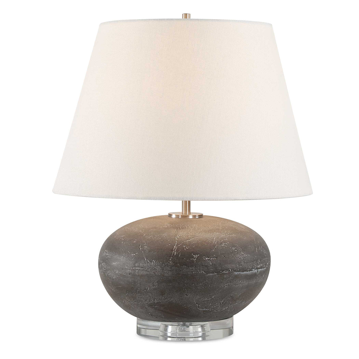 19 inch gray stone look ceramic table lamp with a crystal foot