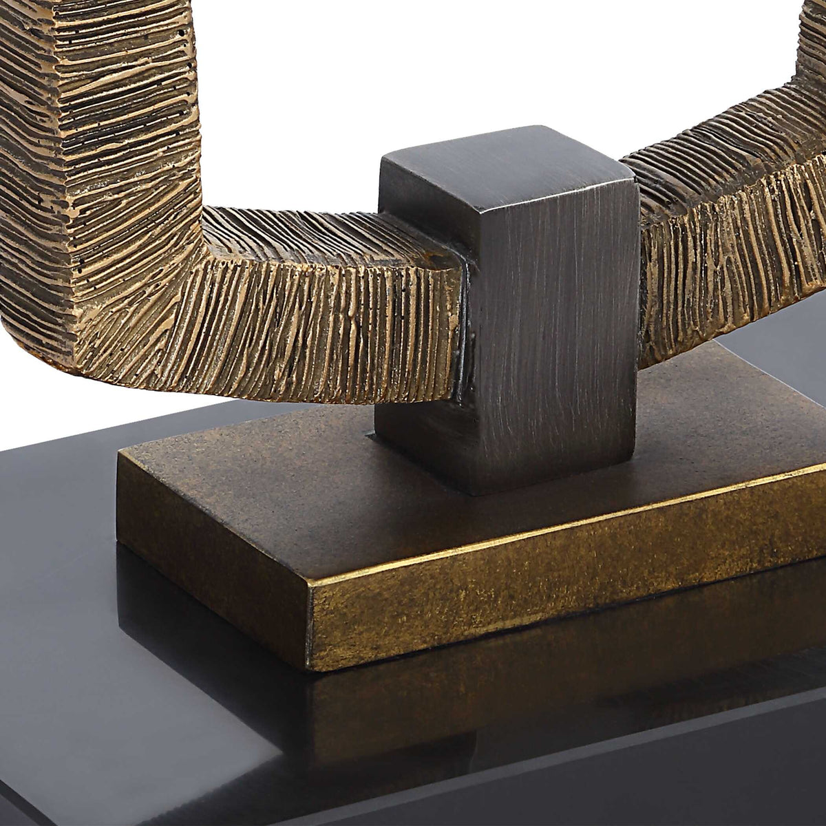Detail of the hand carved gold ribbing, dark bronze block and black marble foot, 22.8 lb floor lamp