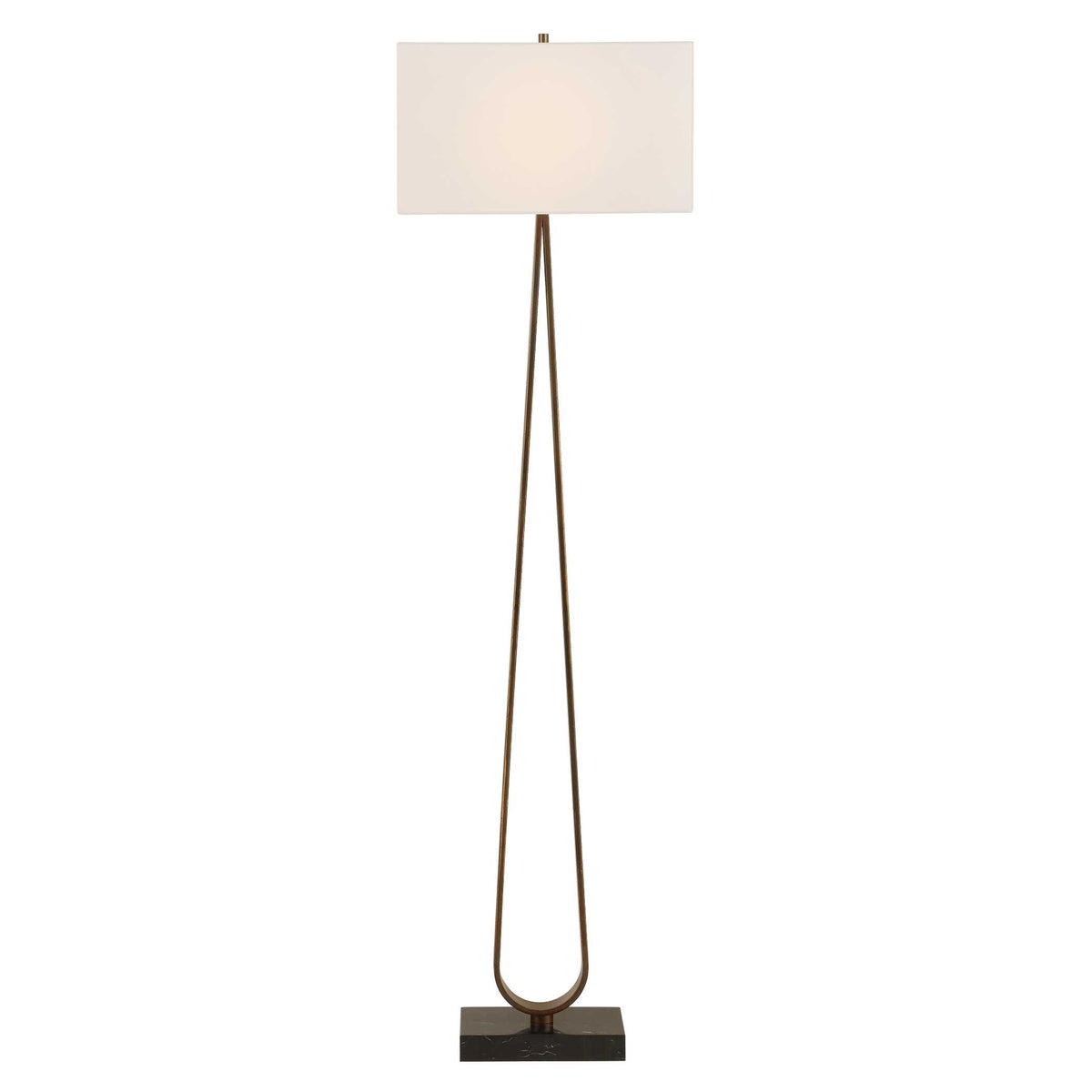 Old Money Vintage bronze floor lamp, 18 inch wide rectangular drum shade, lit