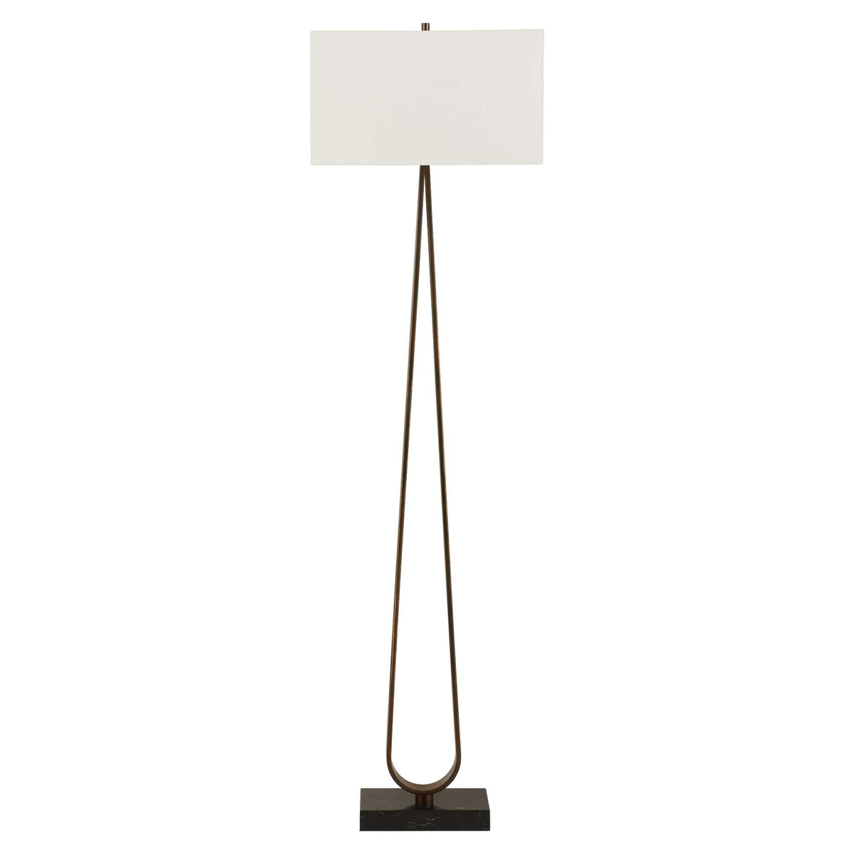 Tall slim Dark Academia floor lamp in Dark Bronze iron on a black marble base, 21 pounds