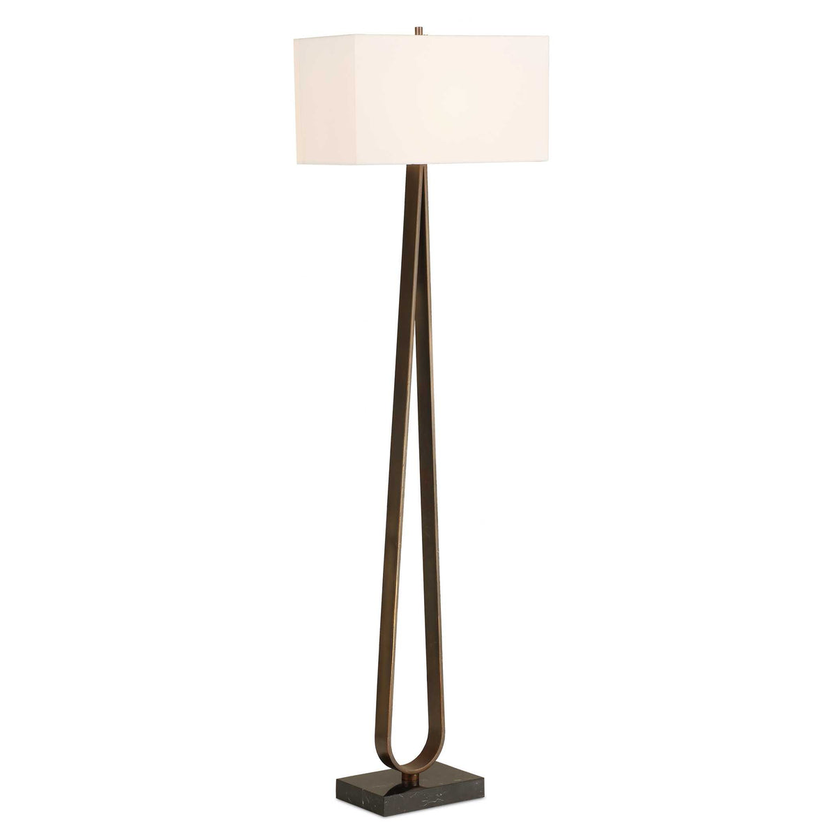65" Bronze Floor Lamp with Black Marble Base and White Linen Shade