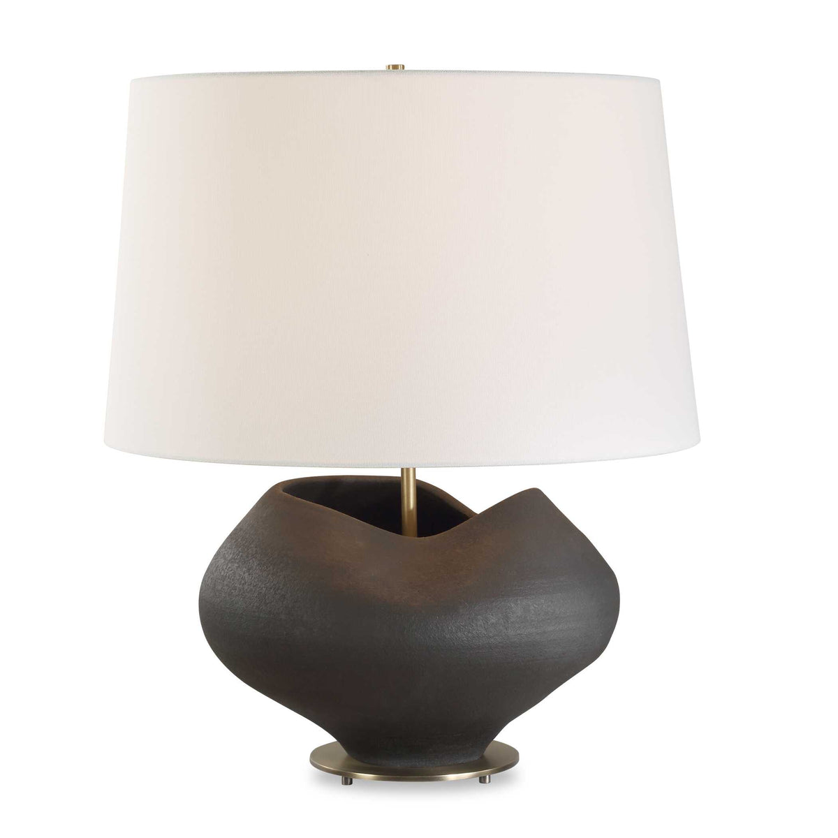24 inch Aged Black organic porcelain table lamp with white linen shade