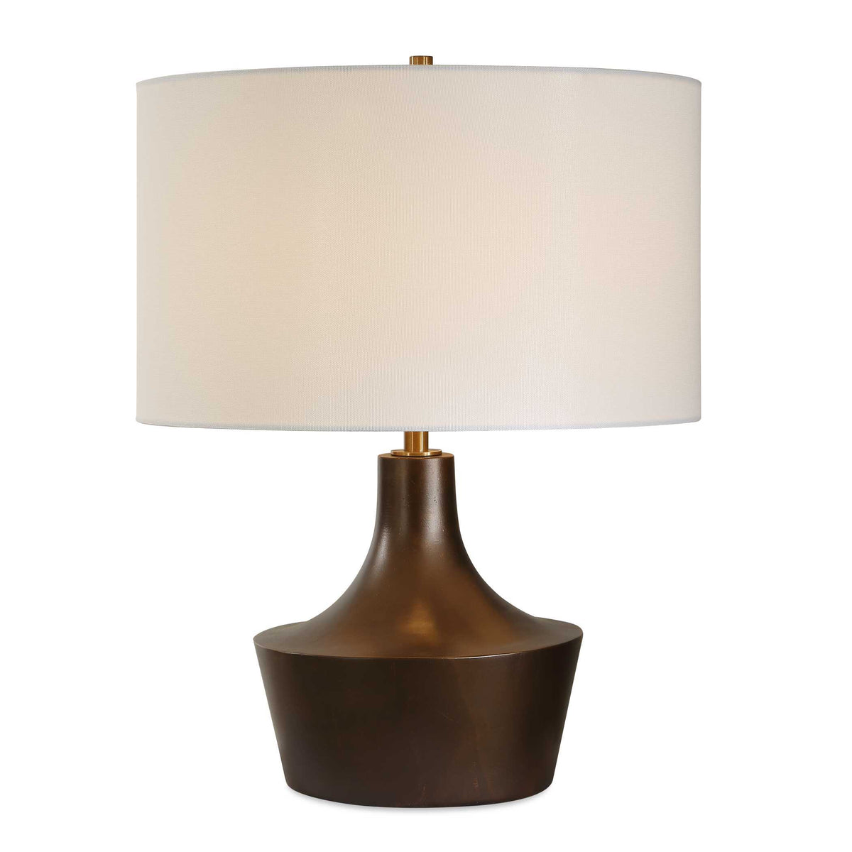 22 inch bronze curved table lamp with white linen drum shade
