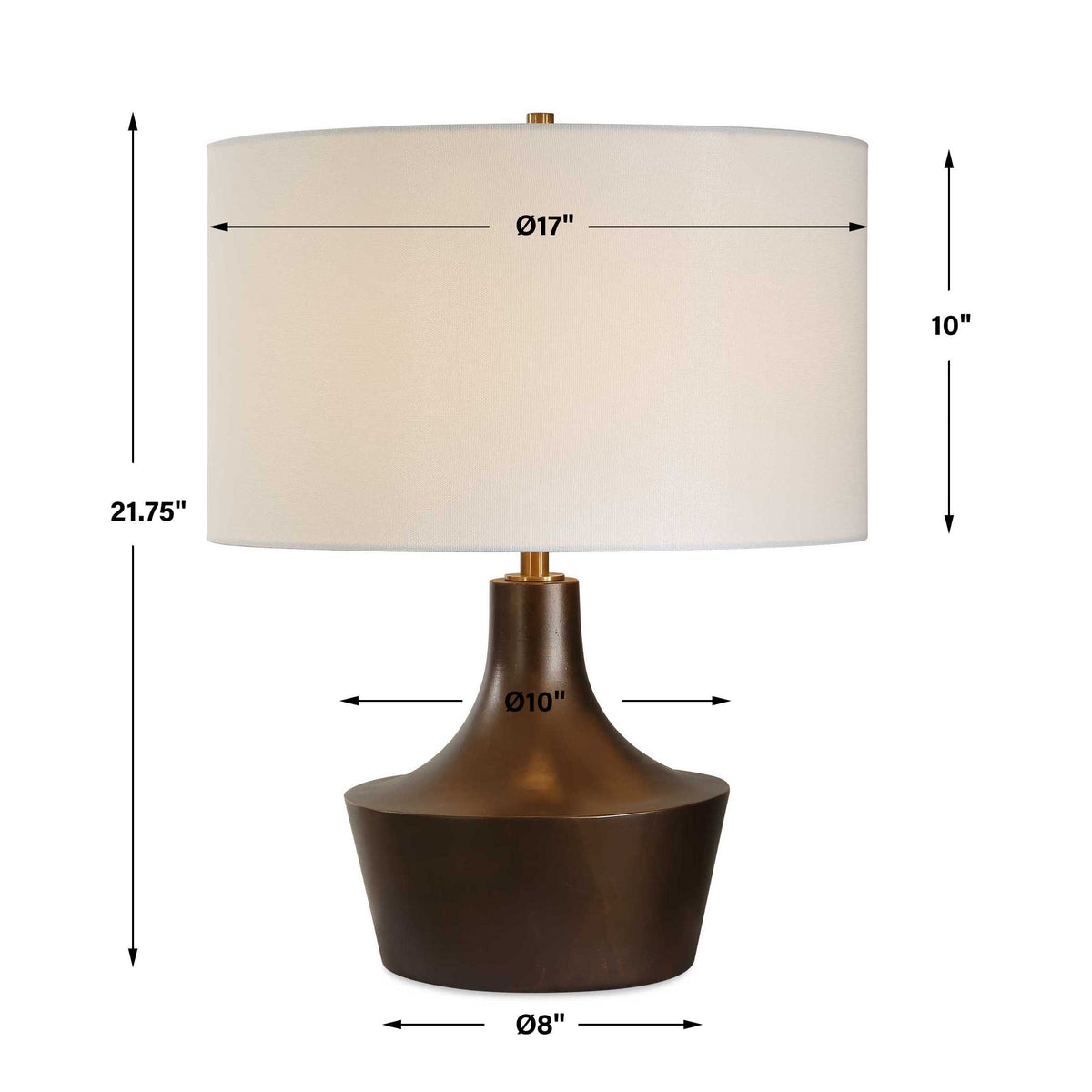 Bronze curved table lamp dimensions, 17 W x 17 D x 21.75 H inches