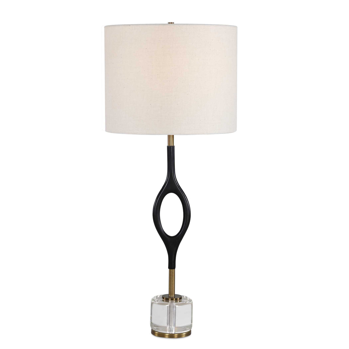 30" black and brass cordless LED buffet lamp with crystal foot