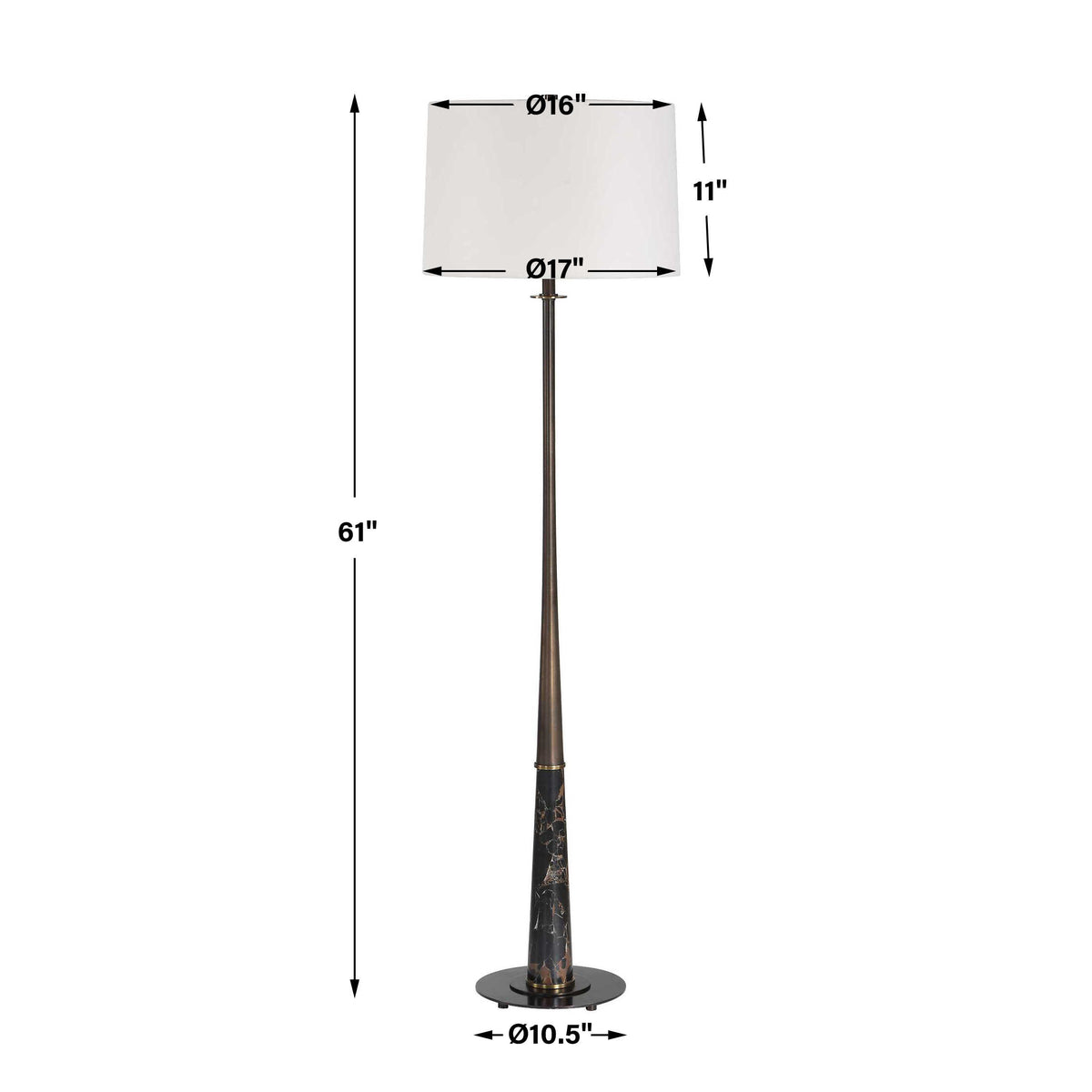 Floor lamp dimensions, 17 inch wide, 17 inch deep, 61 inch high, 17.6 pounds, art deco style